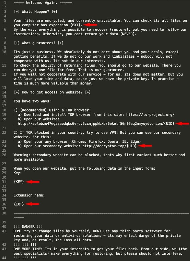 A screenshot of the ransomware strain REvil.