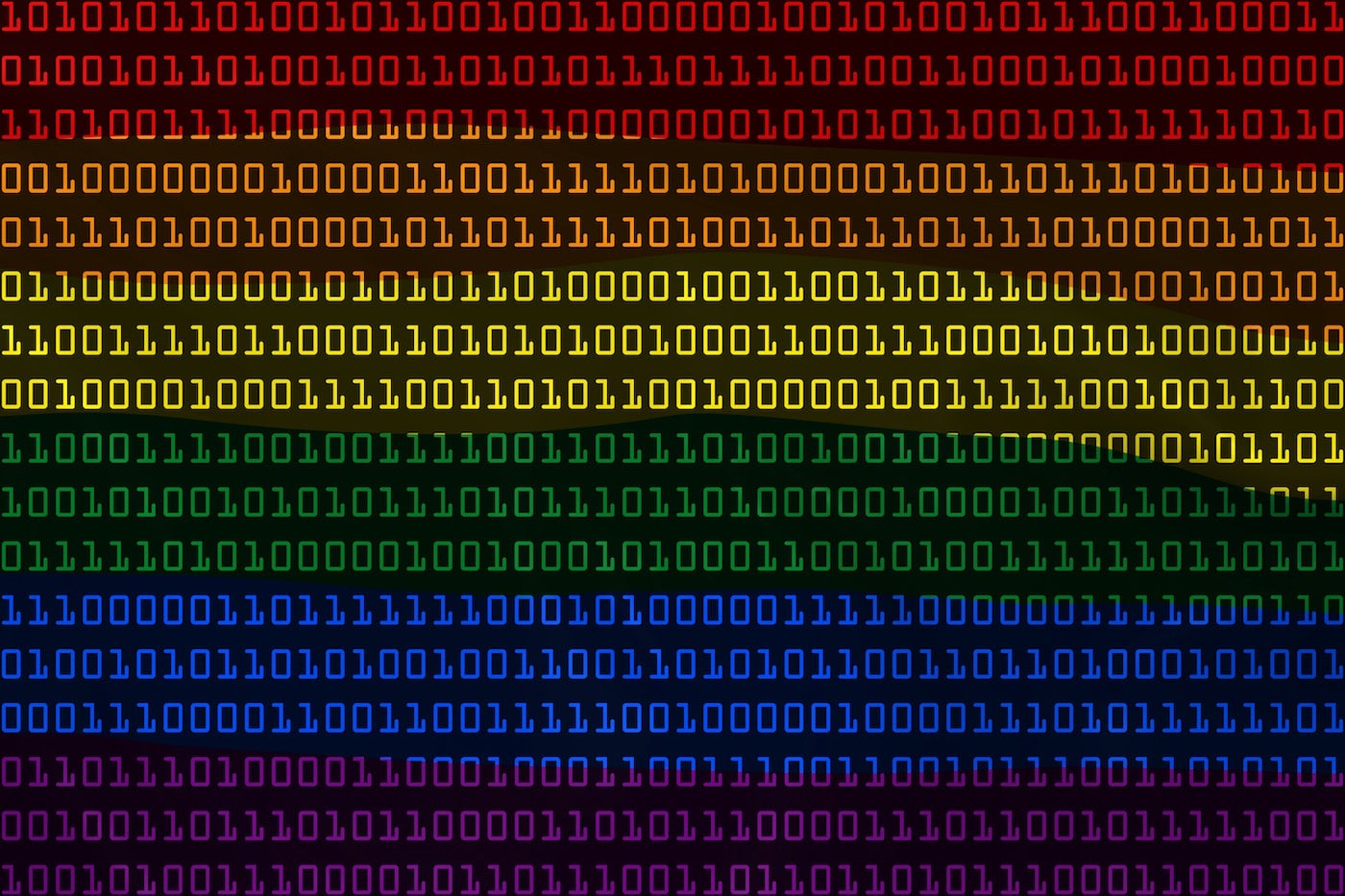 Illustration of Gay Pride Flag in Binary Code.