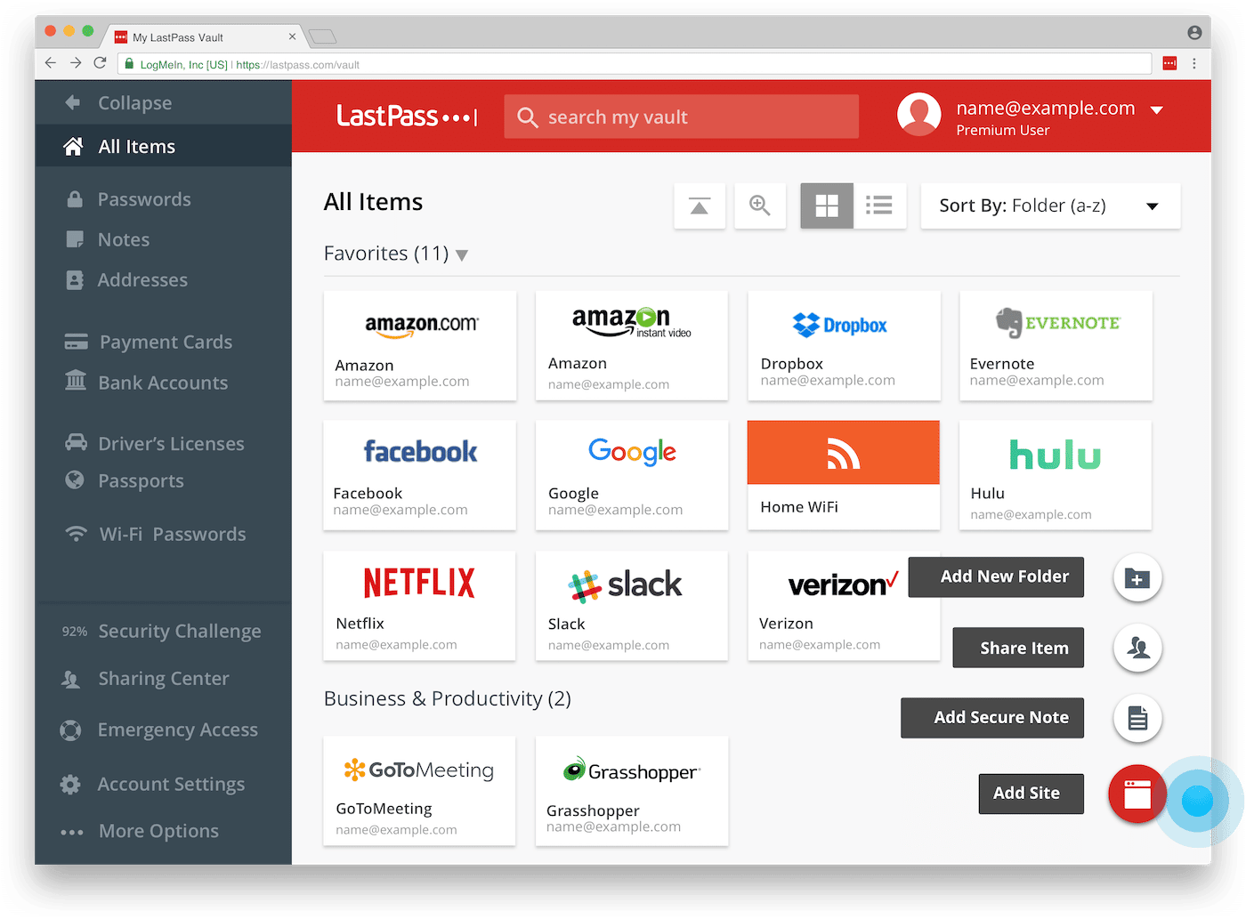 Screenshot of LastPass password manager interface.