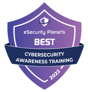Purple eSecurity Planet Badge: Best Cybersecurity Awareness Training 2022.