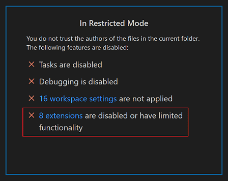 VSCode Extensions restricted mode